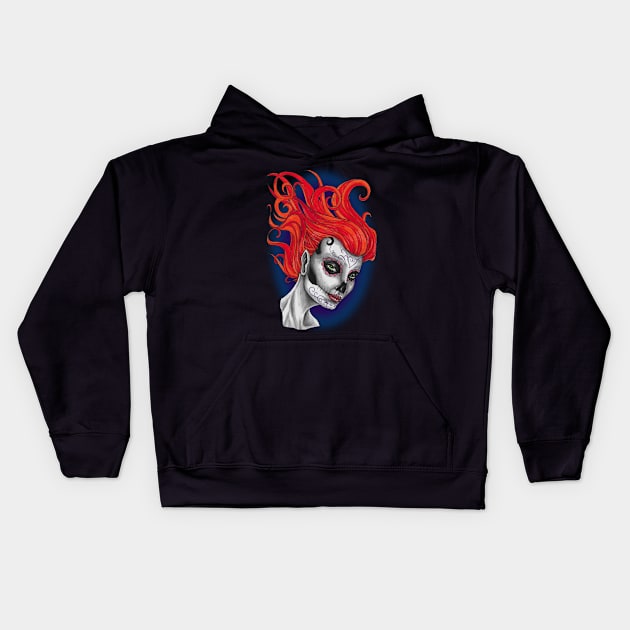 Dia de Los Muertos Sugar Skull Lady Kids Hoodie by Redemption Tshirt Co.